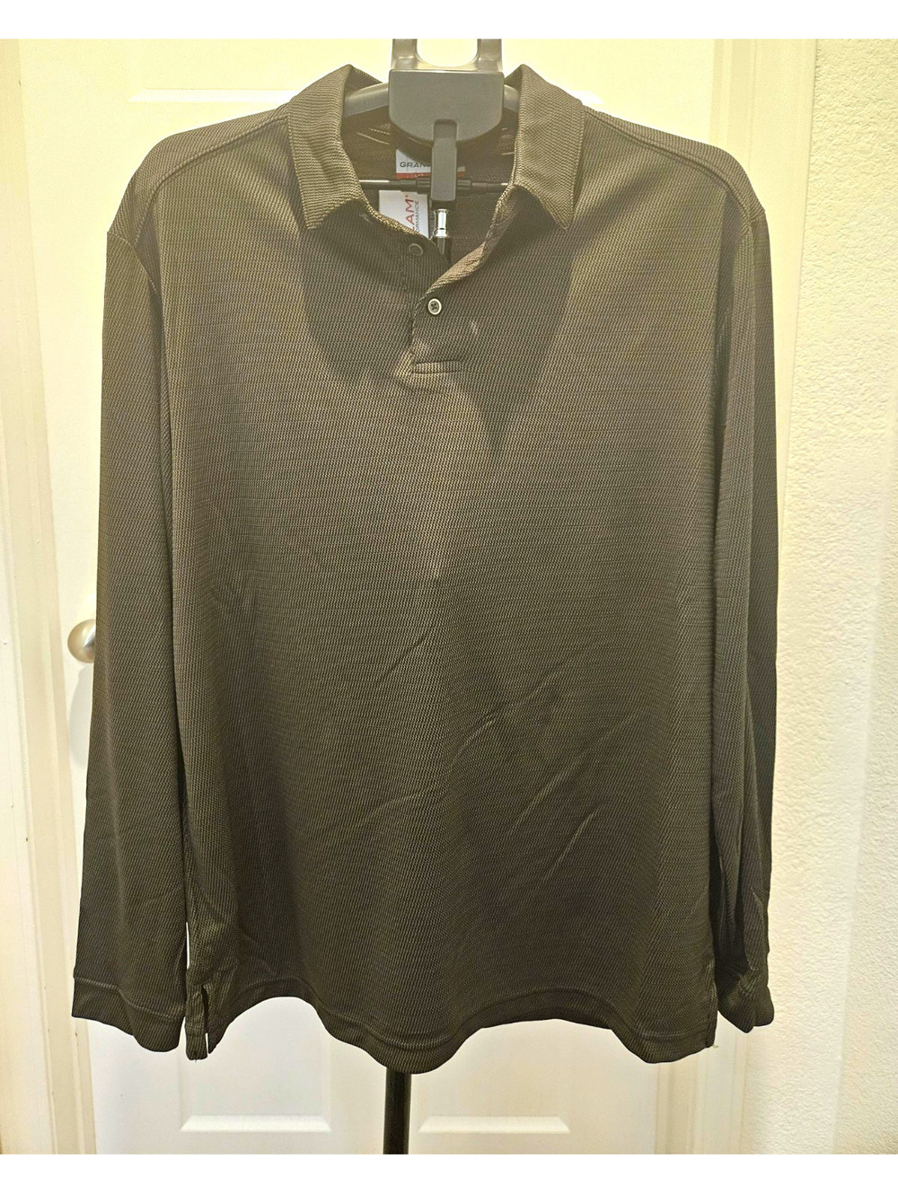 Grand Slam Performance Men's Golf Polo Shirt Long Sleeve Gray Check Size L